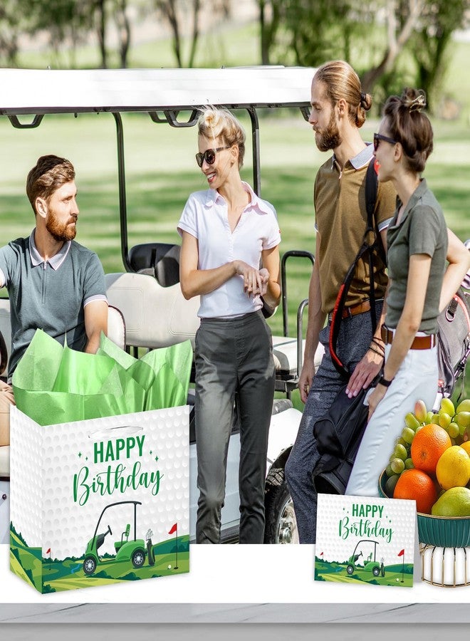 Wxiben حقيبة هدايا عيد ميلاد Wxiben Golf - زينة حفلات عيد ميلاد سعيد للرجال والأولاد، حقيبة تغليف هدايا الحفلات باللونين الأخضر والأبيض مع مقبض وبطاقة معايدة مناديل ورقية، لوازم زينة بطابع الجولف - Image 4